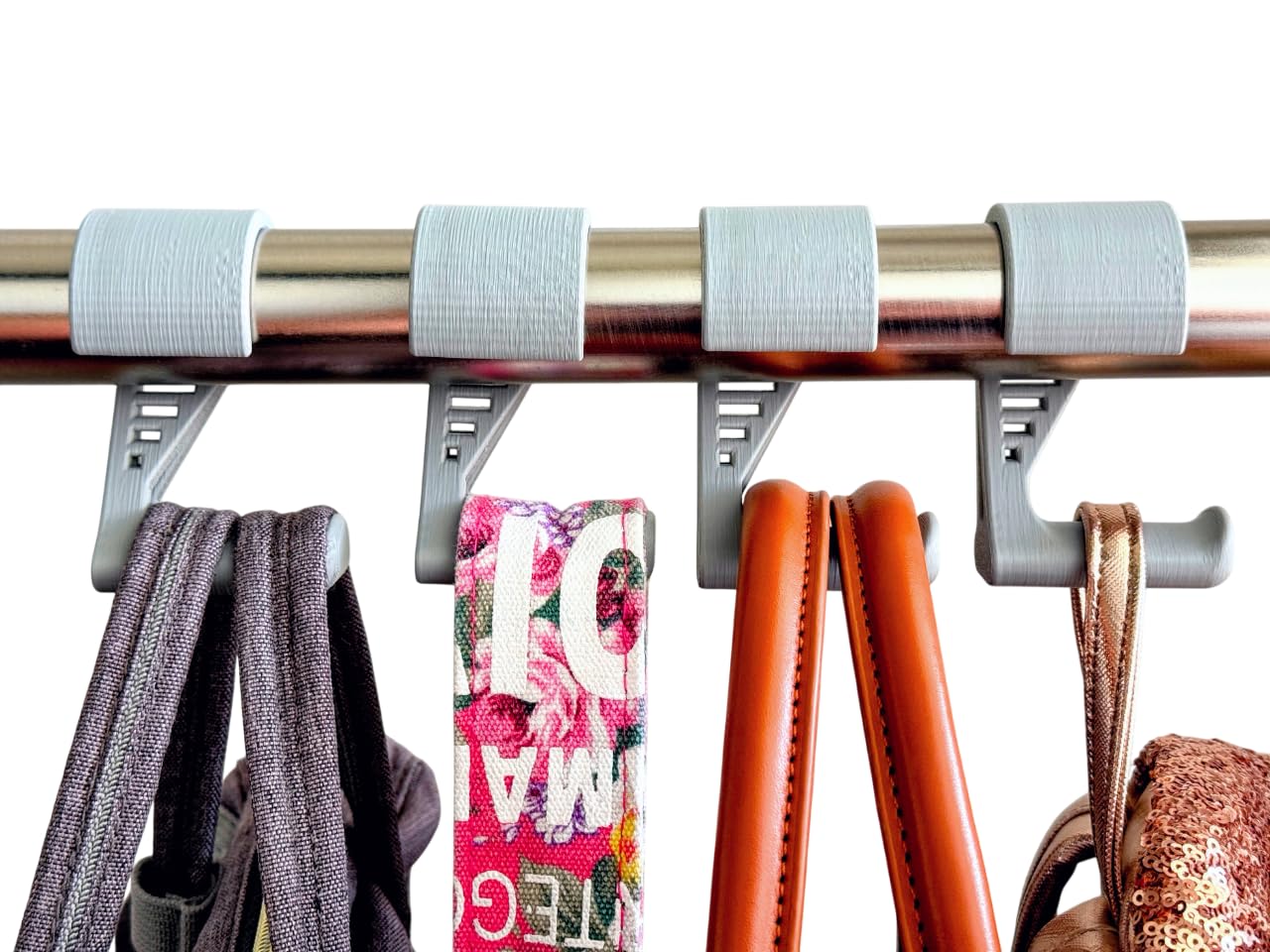 Clean Hang Hooks Closet Organizer Hooks (Gray, 4-Pack) - Designed for Hanging Purses, Handbags, Belts, Bags, Backpacks, Hats, and Accessories in Your Closet