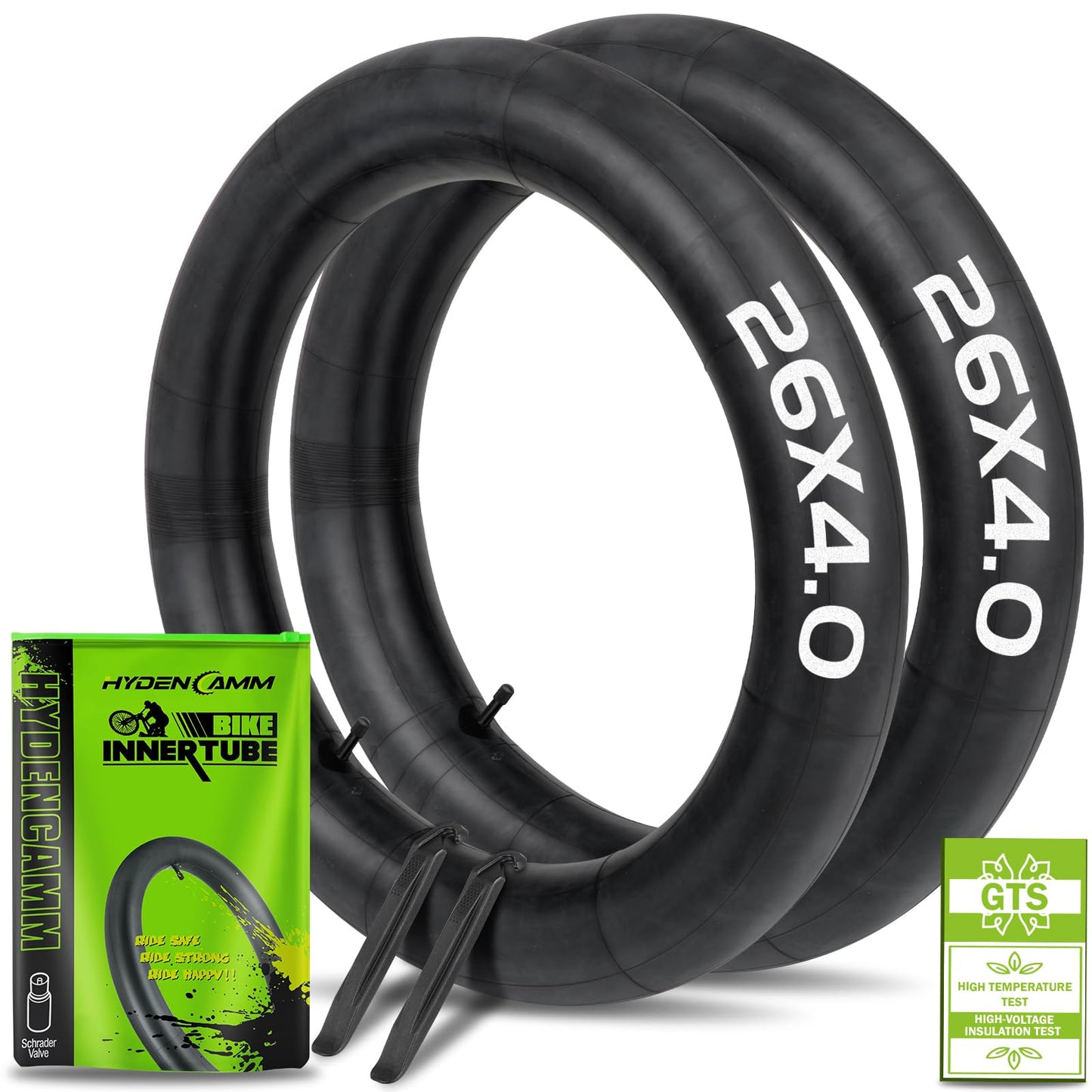 2 Pack 26x4.0 Fat Bike Tube, 26x3.5/4.0 E-Bike Fat Bicycle Inner Tube AV Schrader Valve with 2 Tire Levers, 26 x 4.0 Fat Tire Bike Inner Tubes for Ebike Electric Bicycle Road Mountain