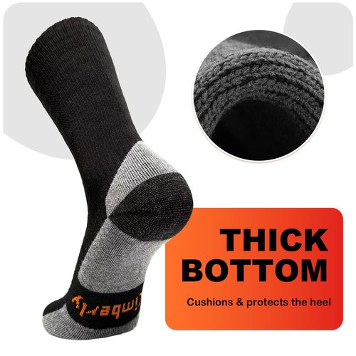 kaciixaa Merino Wool Thermal Socks for Men & Women, 3 Pairs Cushioned Moisture Wicking Crew Boot Socks for Work & Outdoors[Black,L]