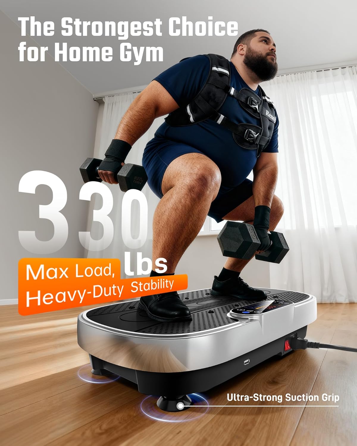 Renoj Vibration Plate Exercise Machine - Smart Vibrating Platform for Weight Loss & Lymphatic Drainage | 455 Lbs Capacity with LED Touch Screen & Bluetooth Speaker