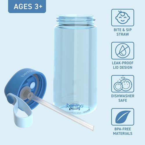Bentgo Kids Water Bottle - Durable, Leak-Proof Tritan Design | BPA-Free 15 oz. for Ages 3+ (Blue)
