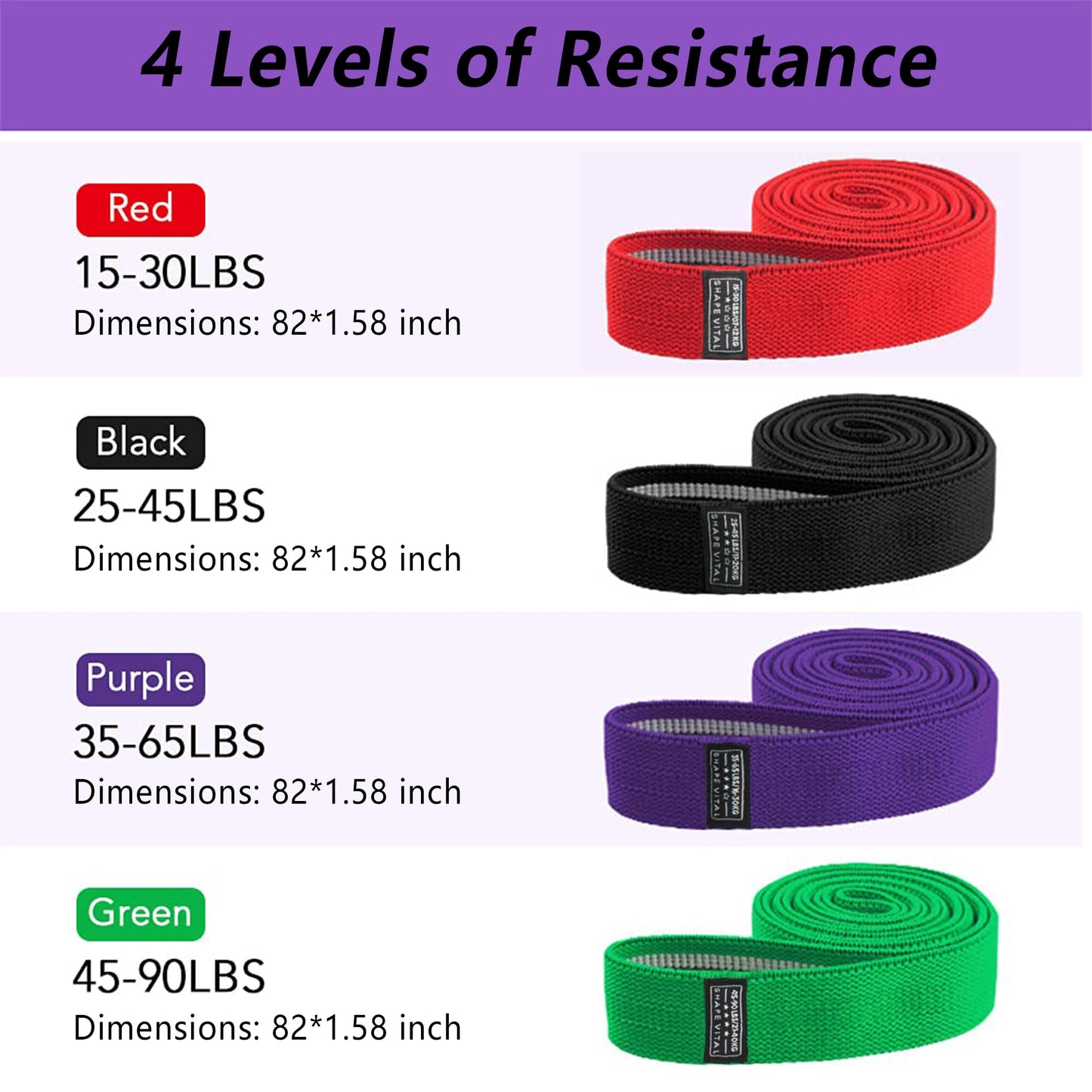 Resistance Bands for Working Out, Fabric Exercise Bands Set of 4, Long Elastic Bands for Exercise with Workout Guide and Carry Bag, Fitness Bands for Strength Training, Yoga, Pilates, Home Workout