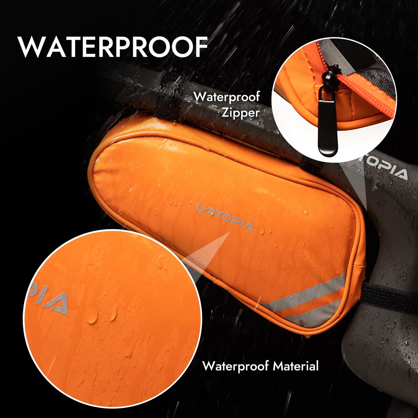 URTOPIA Bike Frame Bag, Waterproof Bicycle Storage Bag 1.5L, Large Volume, Easy to Install, Reflective Bike Triangle Bag, Down Tube Bike Bag for Road Bike, Mountain Bike, Bike Accessories (orange)