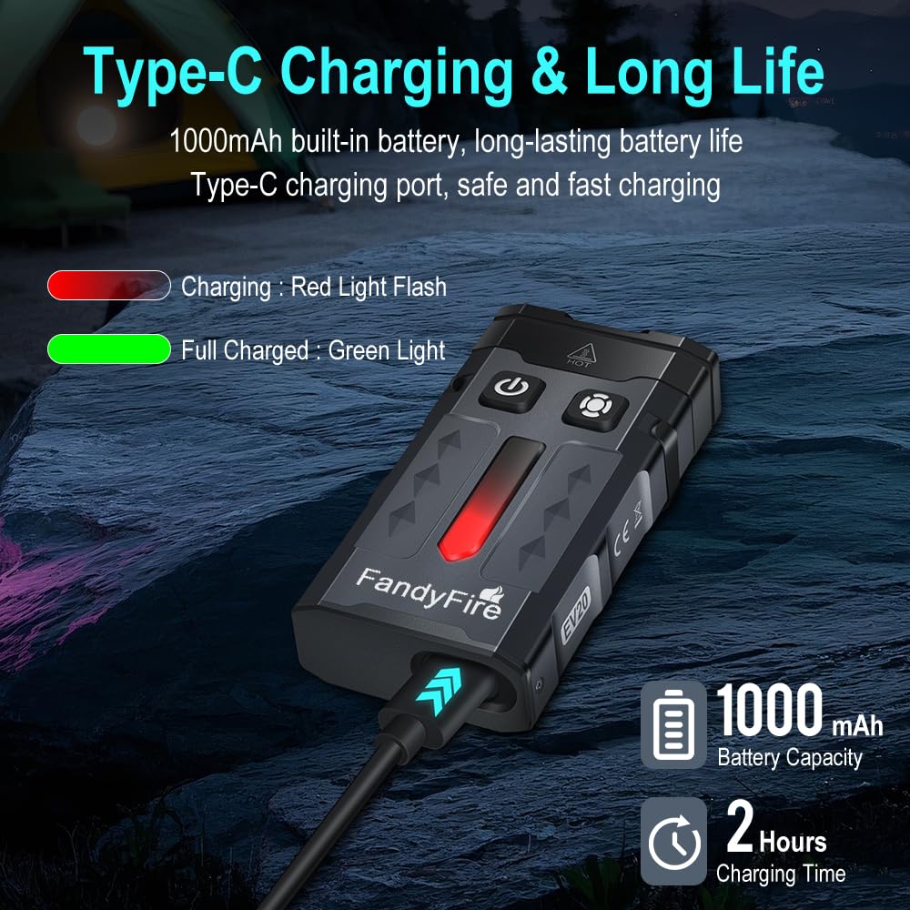 FandyFire 1100 Lumen Small EDC Keychain Flashlight with Green Light - Rechargeable RGB LED Clip on Flashlight, Multi-Functional and Magnetic Tail Suitable for Outdoor Emergency Gear