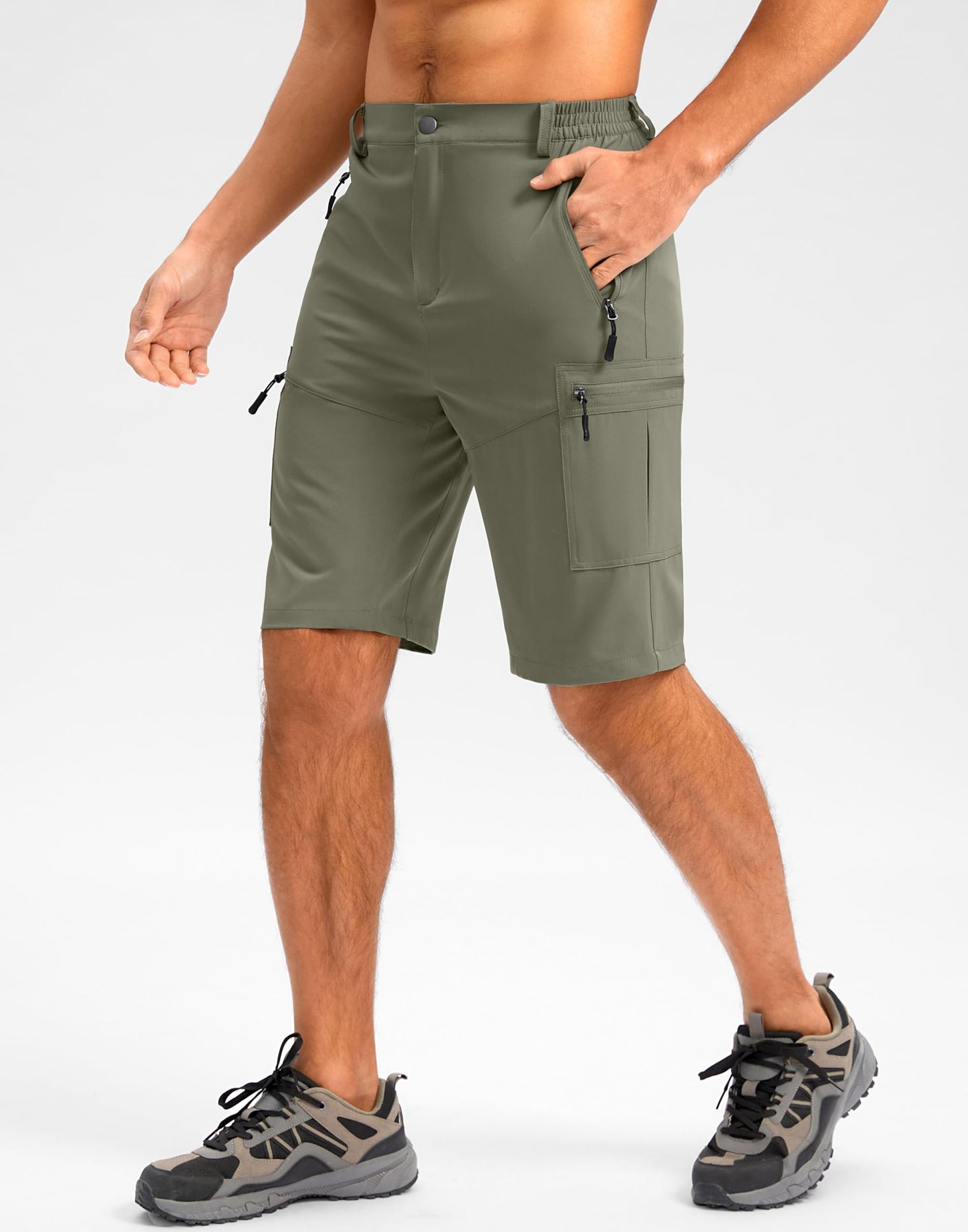 Pudolla Men's Hiking Shorts 11" Lightweight Cargo Work Shorts for Men Summer Travel Golf Casual Outdoor with 5 Pockets(Grey Sage 3X-Large)