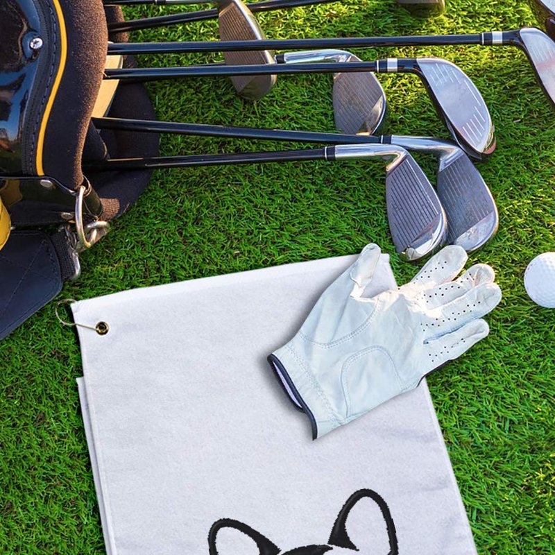 Style In Print Golf Towel French Bulldog Silhouette Cotton Bag Accessories White