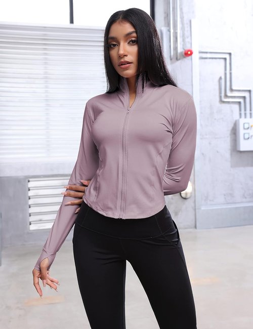Lviefent Women's Lightweight Running Jacket - Full Zip Slim Fit Yoga Sportswear with Thumb Holes