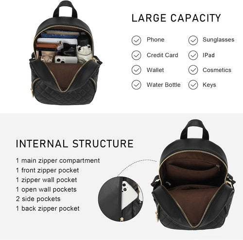 KL928 Mini Backpack - Quilted PU Leather Satchel for Women | Stylish Casual Daypack in Small Size