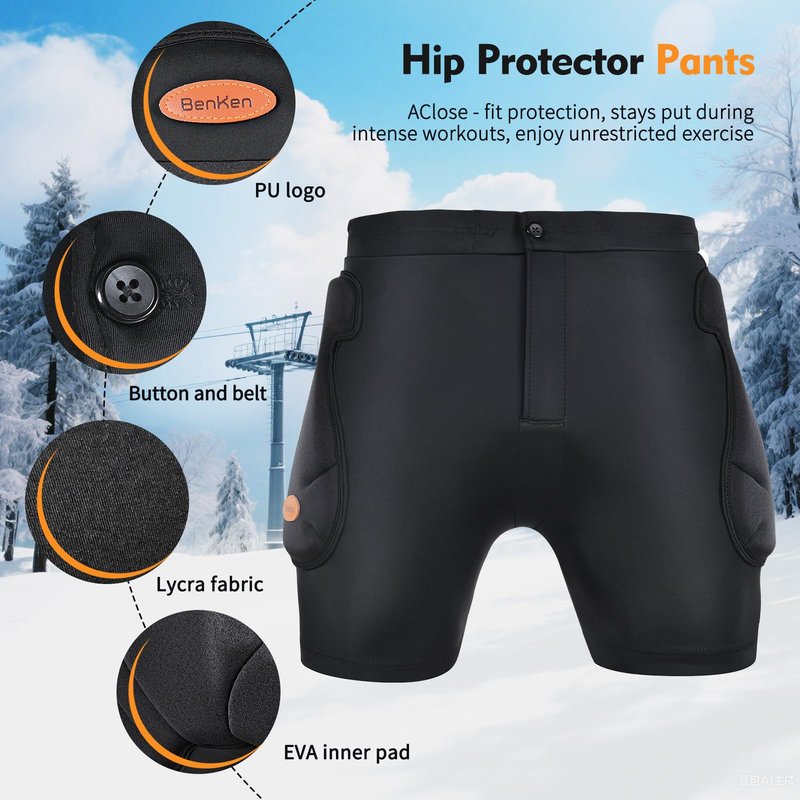 BenKen Ski Butt Protection Shorts - Anti-Collision Ski Protective Equipment, Impact Resistant Protective Padded Shorts, Stretch Lycra for Skateboarding, Skiing, Cycling, Men/Women (Small)