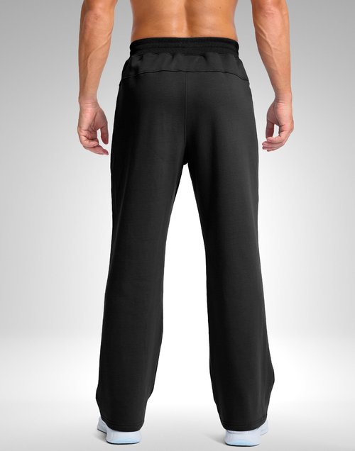 Soothfeel Men's Fleece Sweatpants Cotton Open Bottom Straight Leg Baggy Winter Warm Pants Sweatpants Black L