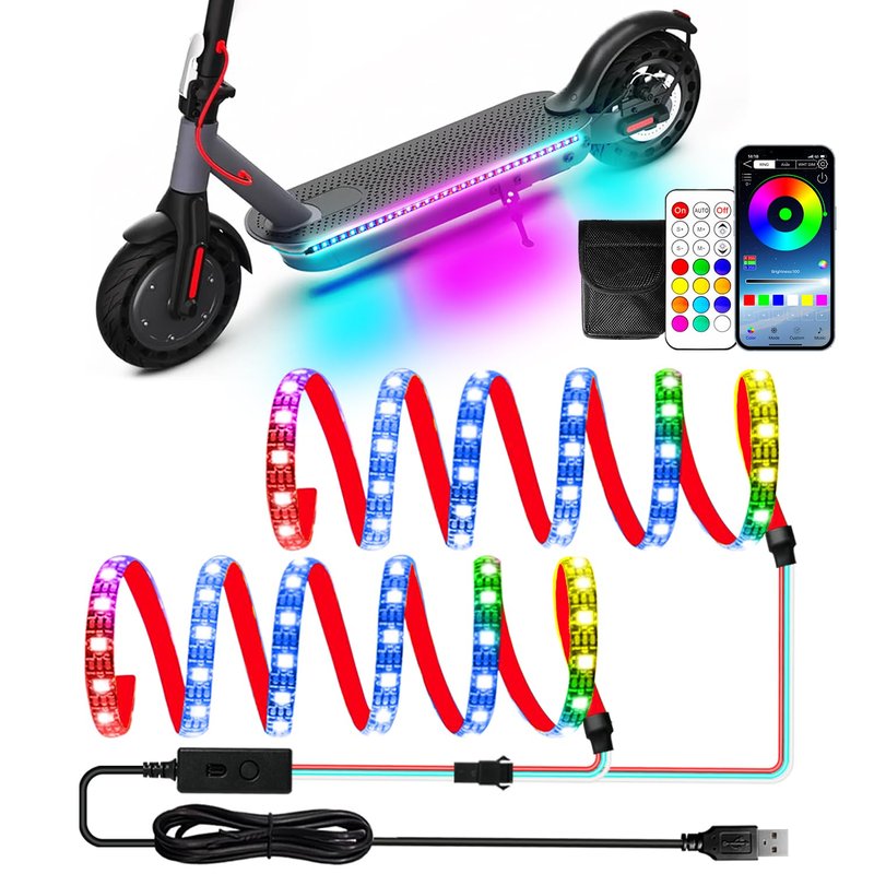 Keiurot Scooter LED Light Strips for Night Riding 5V High Bright Skateboard Lights APP Control RGBIC Waterproof Electric Scooter Accessories 2 in 1