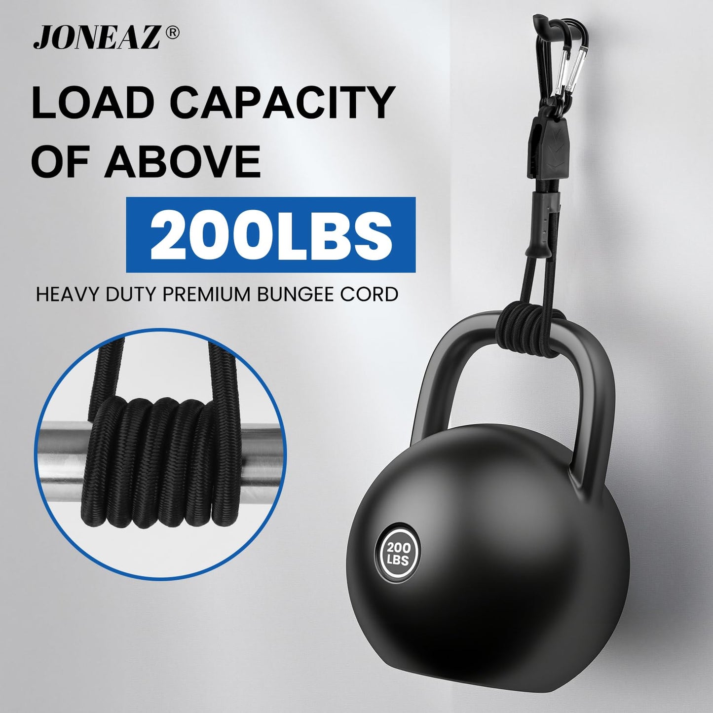 Joneaz 8 Pcs 48 inch Bungee Cords with Hooks Adjustable Heavy Duty Black, UV Resistant Shock Strap with Carabiner Style Clips,4 Spare Parts Offered