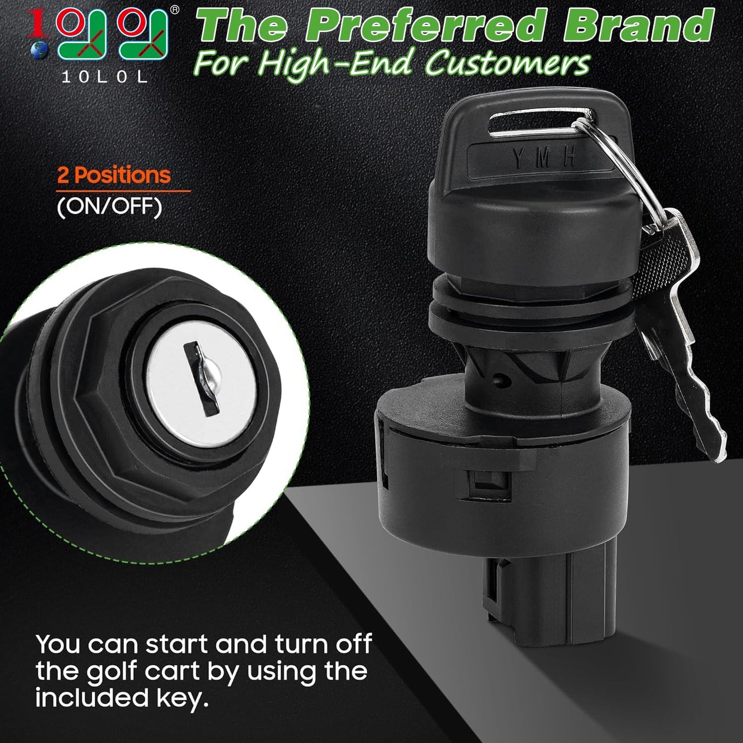 10L0L Golf Cart Ignition Key Switch for Yamaha G22 G29 Drive 2, OEM JW1-H2510-00, JU2-H2510-20 - 2 Position On/Off Replacement Ignition Switch with 2 Stander Keys for Gas 2005-UP Electric G29