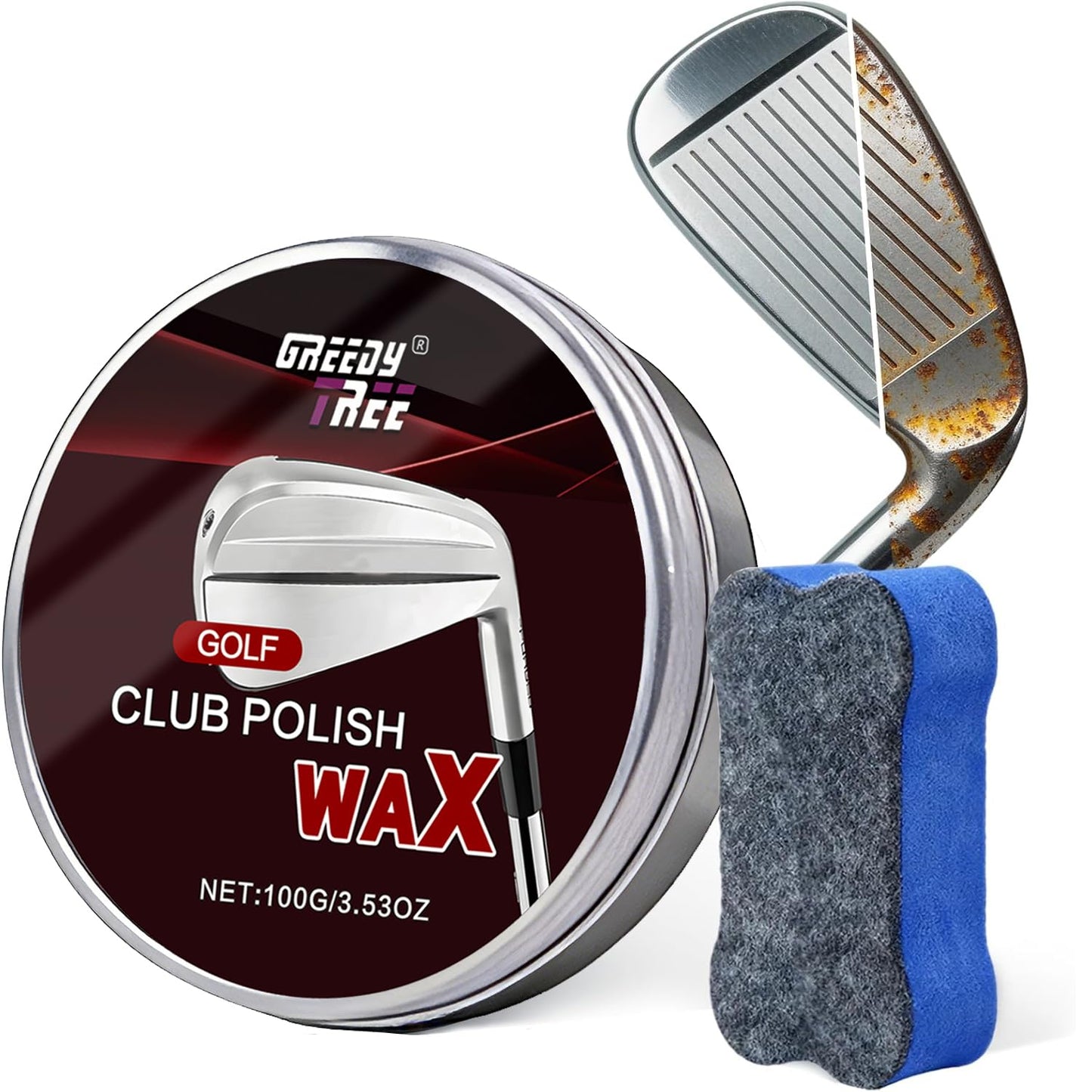 Golf Club Polish Kit & Golf Club Head and Groove Cleaner Kit - Removes Rust, Oxidation & Dirt - 3.53 oz Non-Abrasive Long Lasting Metal Polishing Paste for Aluminum, Chrome & Steel, with Sponge Pad