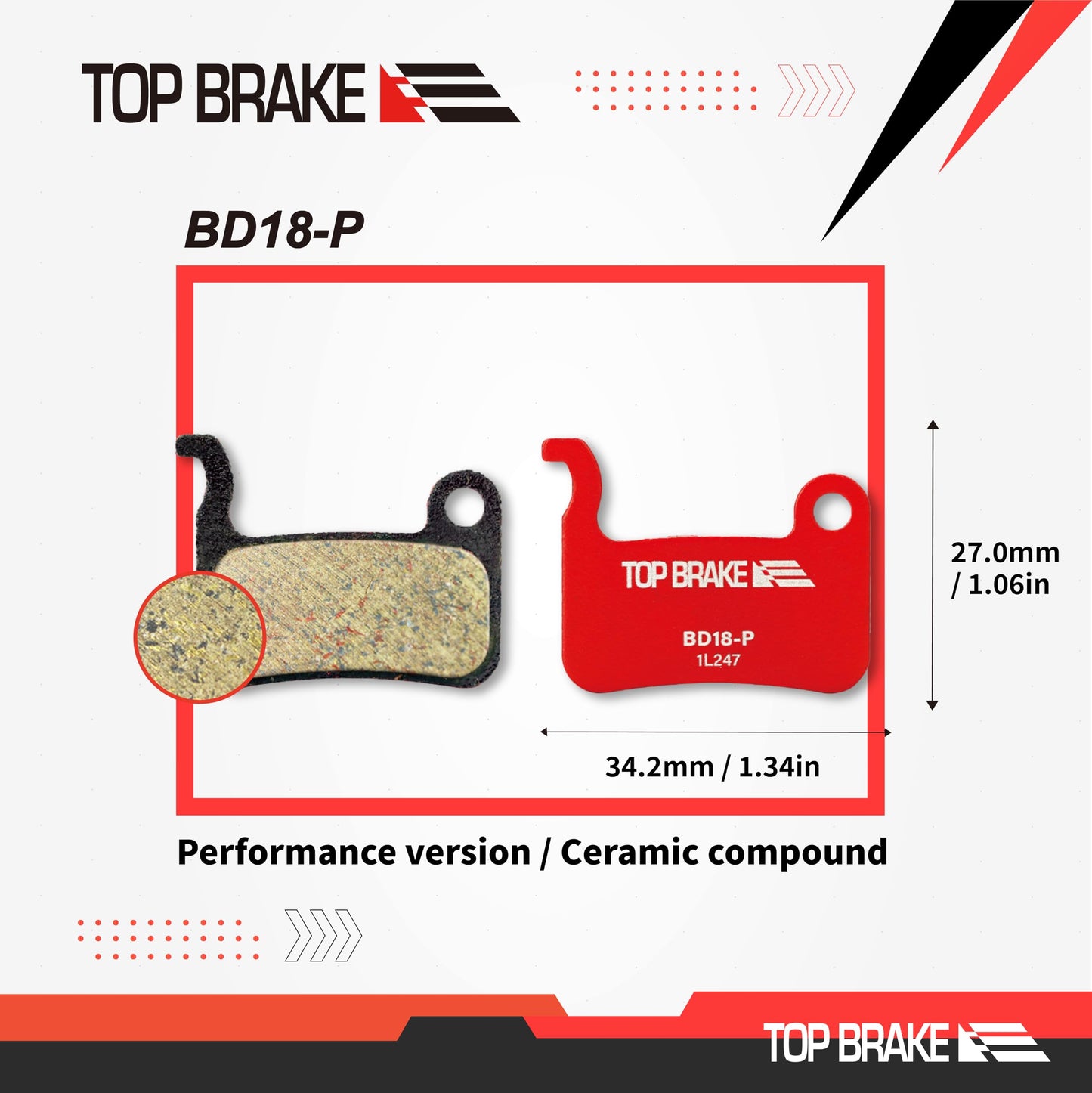 TOP BRAKE BD18 Disc Bike Brake Pads for Shimano alfine S500,S501,Deore M765, SLX M665,Saint M800,XTR M965 M975,M545 M505 M605;TRP Dash Carbon, Parabox 2011 Front