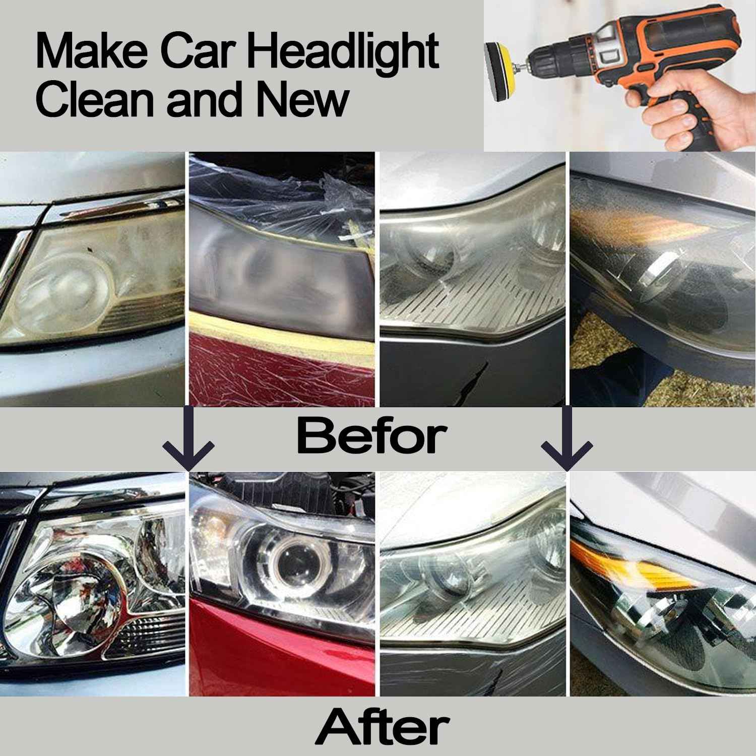 3 Inch Sanding Disc Car Headlight Restoration Kit, 120 Pcs Hook and Loop Wet Dry Sandpaper 60 to 10000 Grits Drill Polishing Buffing Pads Sponge with Rotary Tools for Car Metal Wood Glass