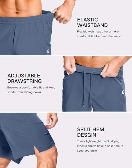 GGJ Men's Athletic Shorts - Lightweight Quick-Dry Gym Shorts with 2 Zipper Pockets | 7"/5"/9" Sizes