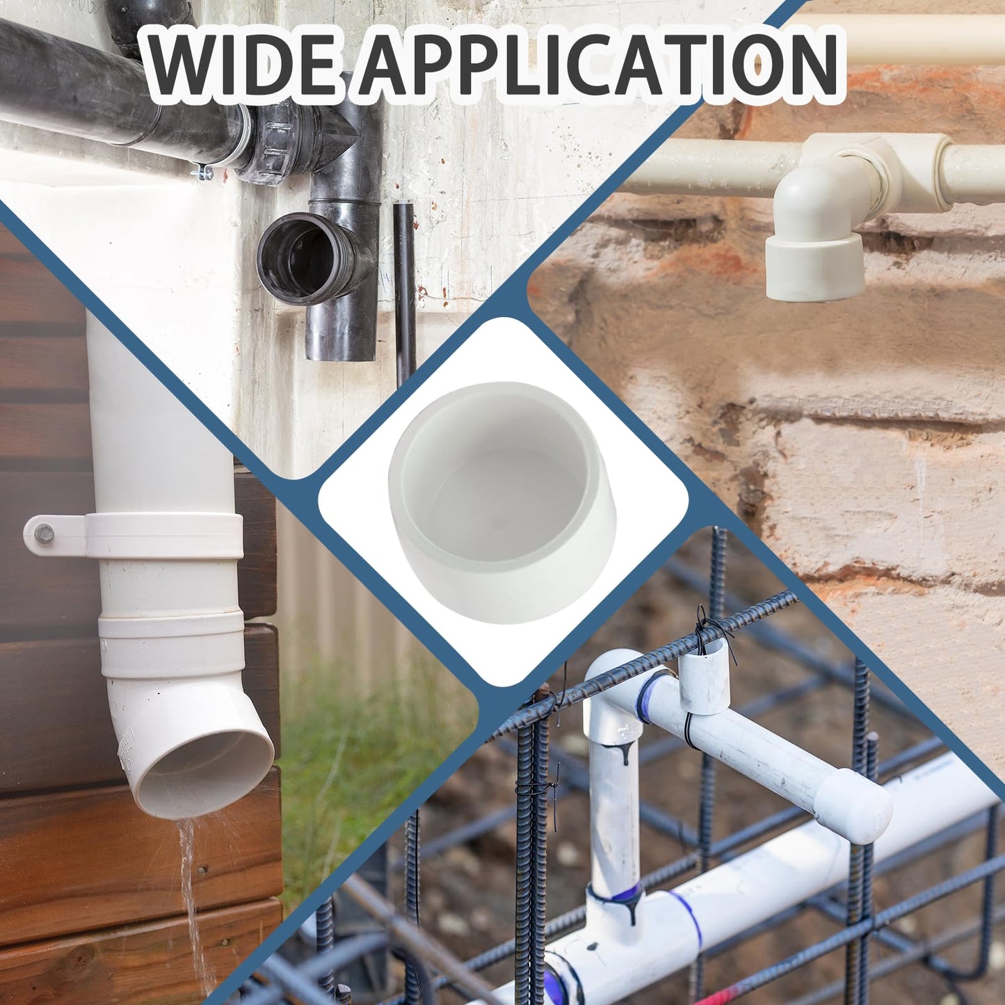 Qjaiune 2 Pack 3 Inch PVC Cap, SCH40 PVC Pipe End Cap Fitting Furniture Grade PVC Pipe End Cap Plug Adapter, White PVC Pipe Plug Socket Fittings for Build PVC Furniture DIY Garden Shelf