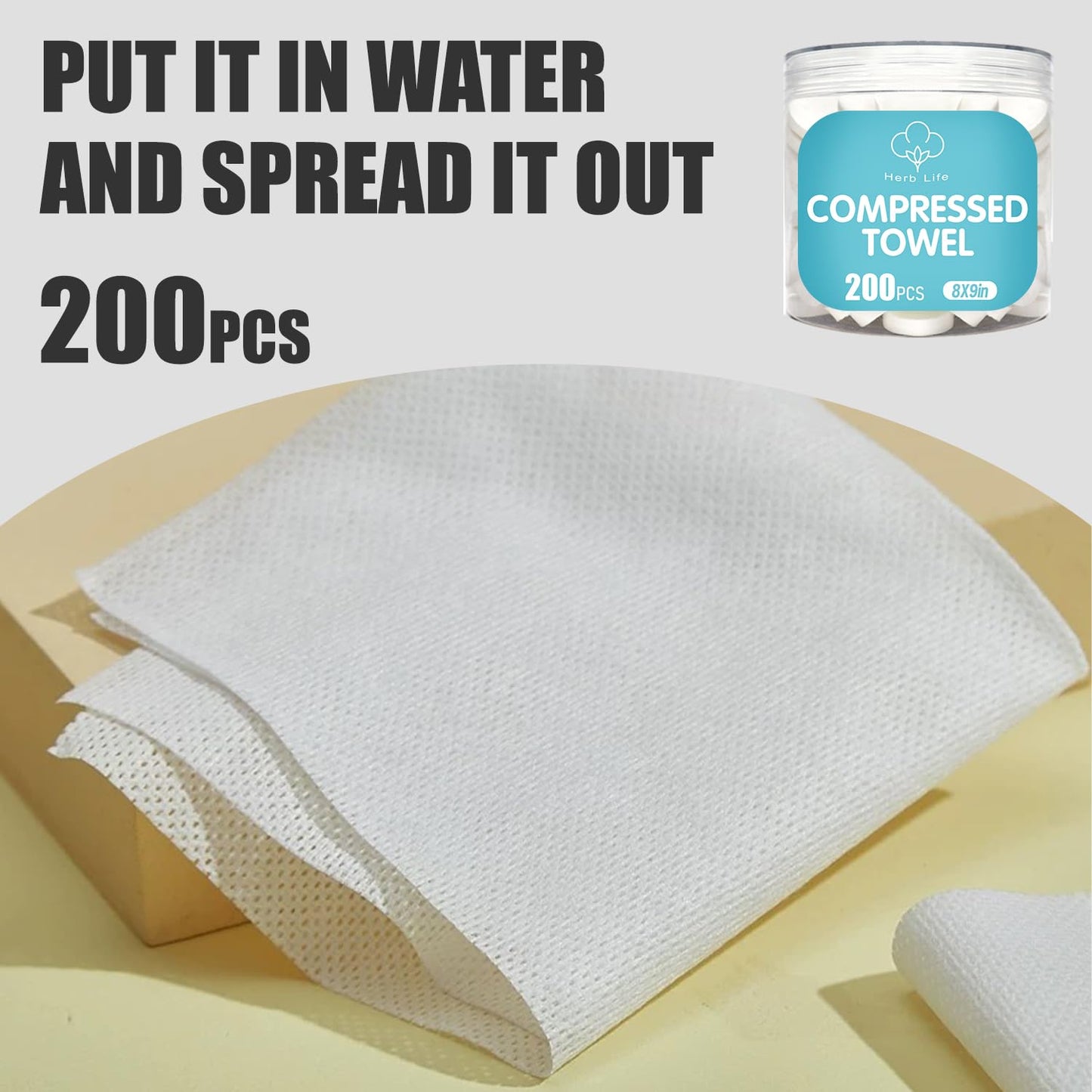200 Pcs Mini Compressed Towels, Disposable Cleaning Towel, Compressed Hand Wipe, Camping Towel, Portable Compressed Coin Tissue for Travel/Home/Outdoor Activities（8X8.5in）