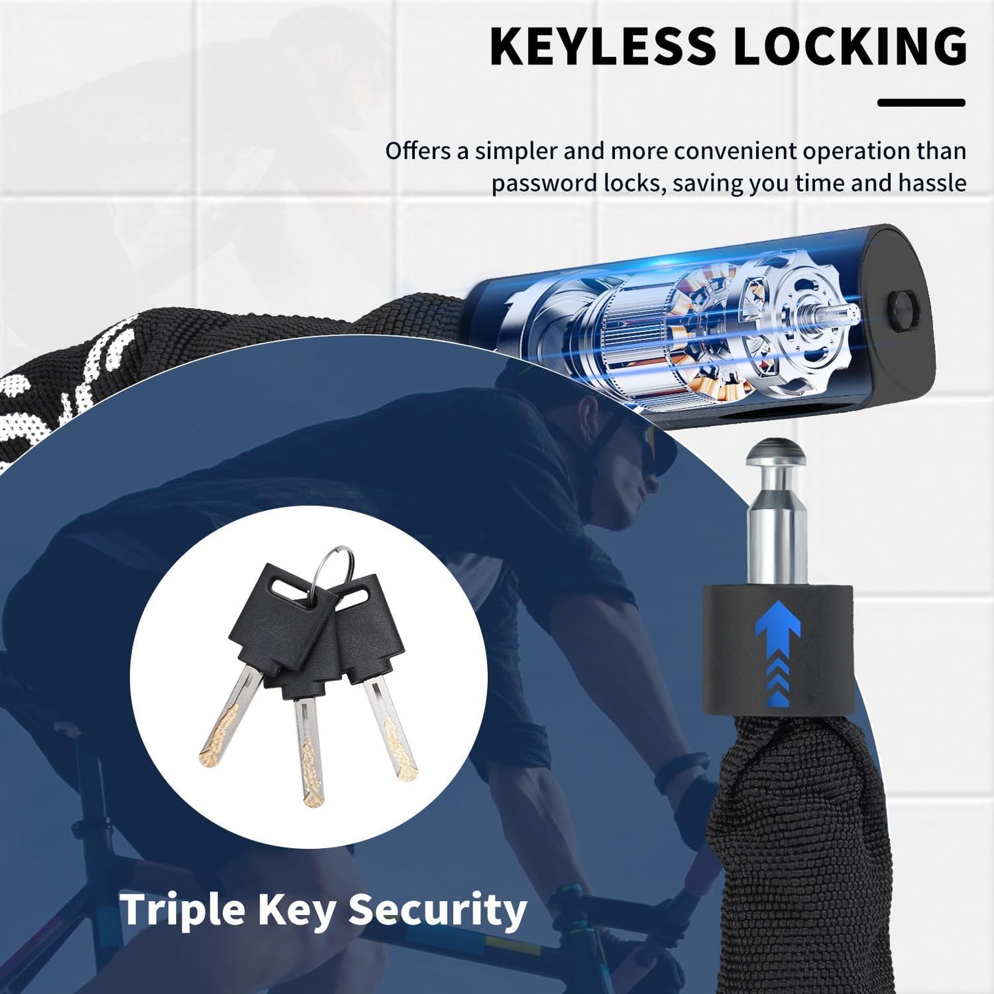 Sportneer High Security Bike Chain Lock - 6mm Thick, 3.2ft Long, Heavy Duty Anti-Theft Protection