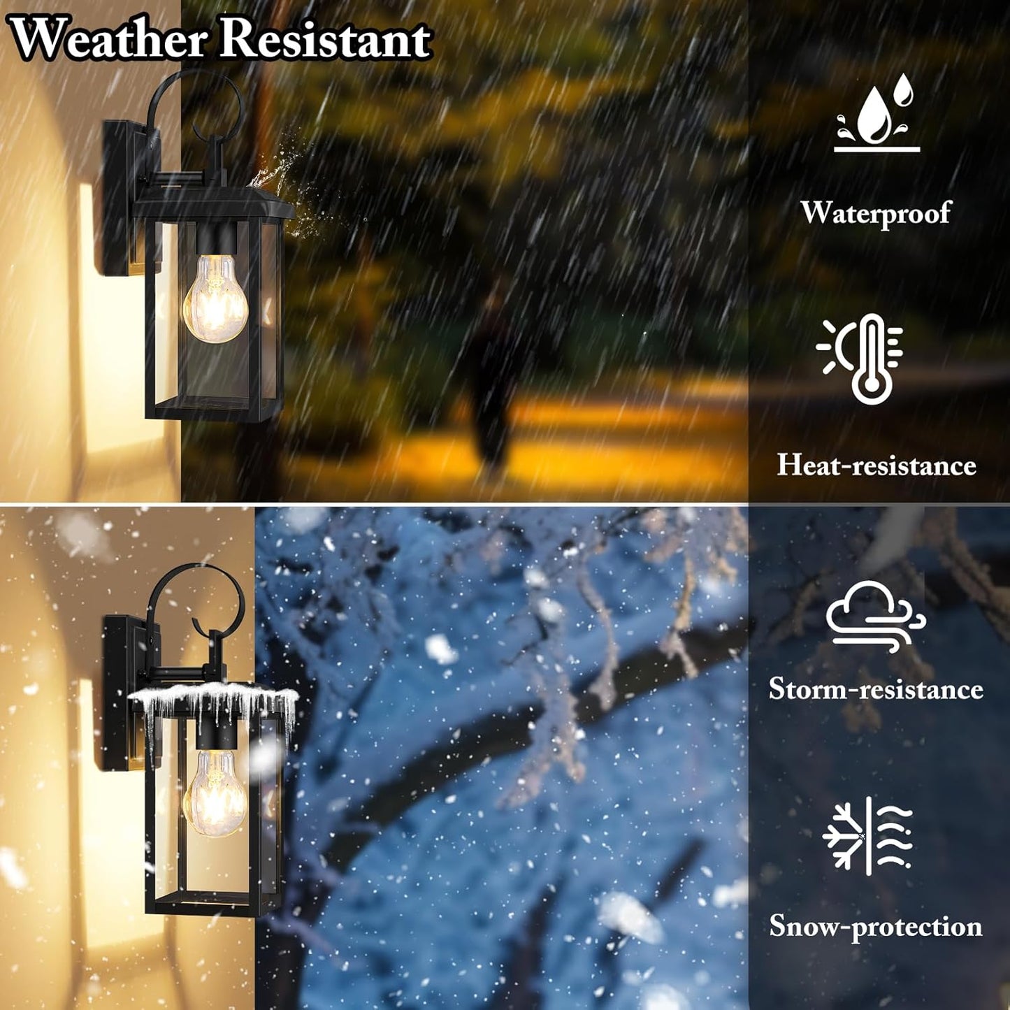 Modern Waterproof Outdoor Wall Light Fixtures - 2-Pack Black Porch Lanterns for Front Door & Garage