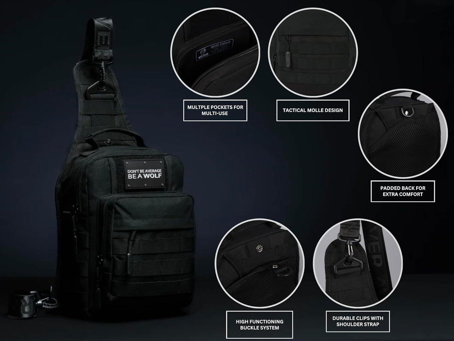 WOLFpak Tactical Sling Bag - Concealed Carry CCW Backpack | EDC Daypack for Hiking & Travel (Alpha Black)