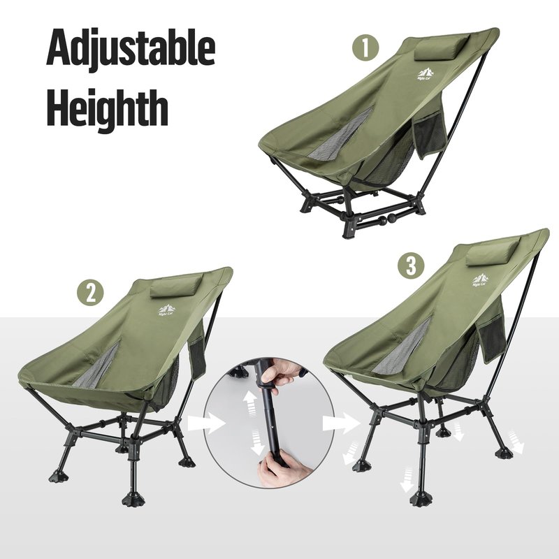 Night Cat High-Back Camping Chair: Lightweight Comfortable Backpacking Chair with Head Support and Anti-Sinking Feet for Hiking Lawn Mountain 330 LBS Green