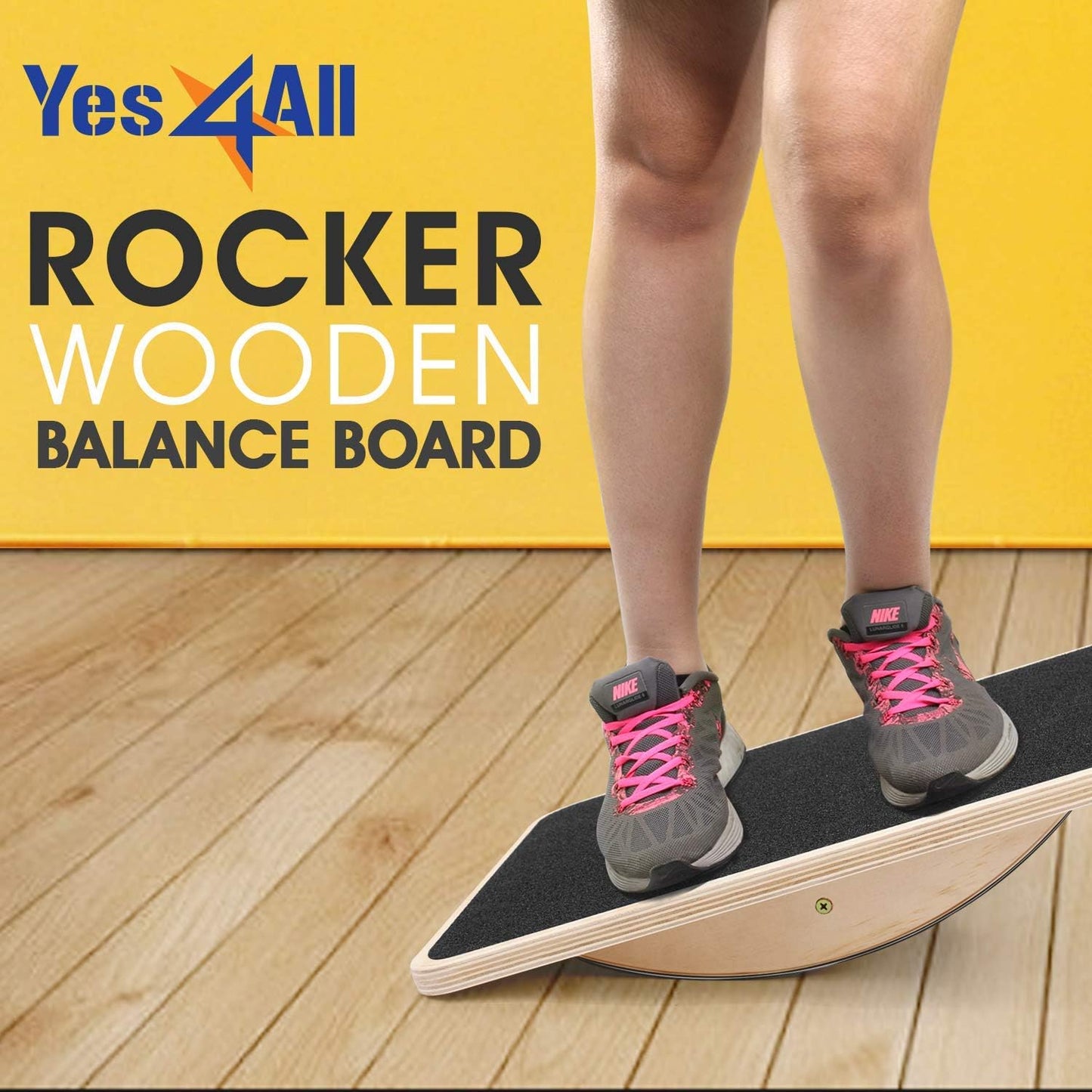 Yes4All 350LBS Wooden Balance Board - Anti-Slip Wobble Board for Leg Workouts | Ideal for Standing Desks