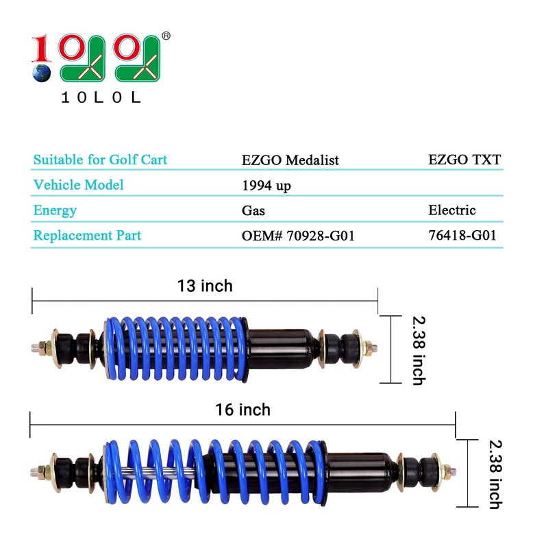 10L0L Golf Cart Front Rear Shock Absorber Set Coil Over Heavy Duty Shock Absorber Bolt Fits EZGO Medalist/TXT 1994+ Newer Gas or Electric, Replaces Part 70928-G01 76418-G01 (2 Pack)