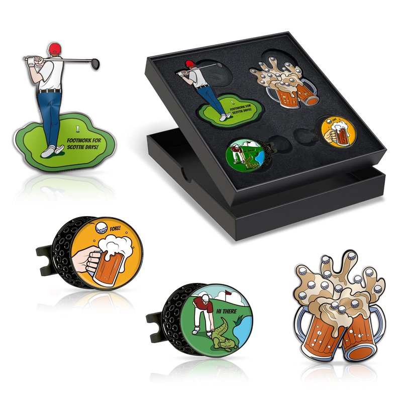 CH NTWH Funny Golf Ball Marker Magnetic Hat Clip for Putting Green - Premium Golf Accessories and Gift - Enhance Golfing Experience - 4 Markers with 2 Hat Clips