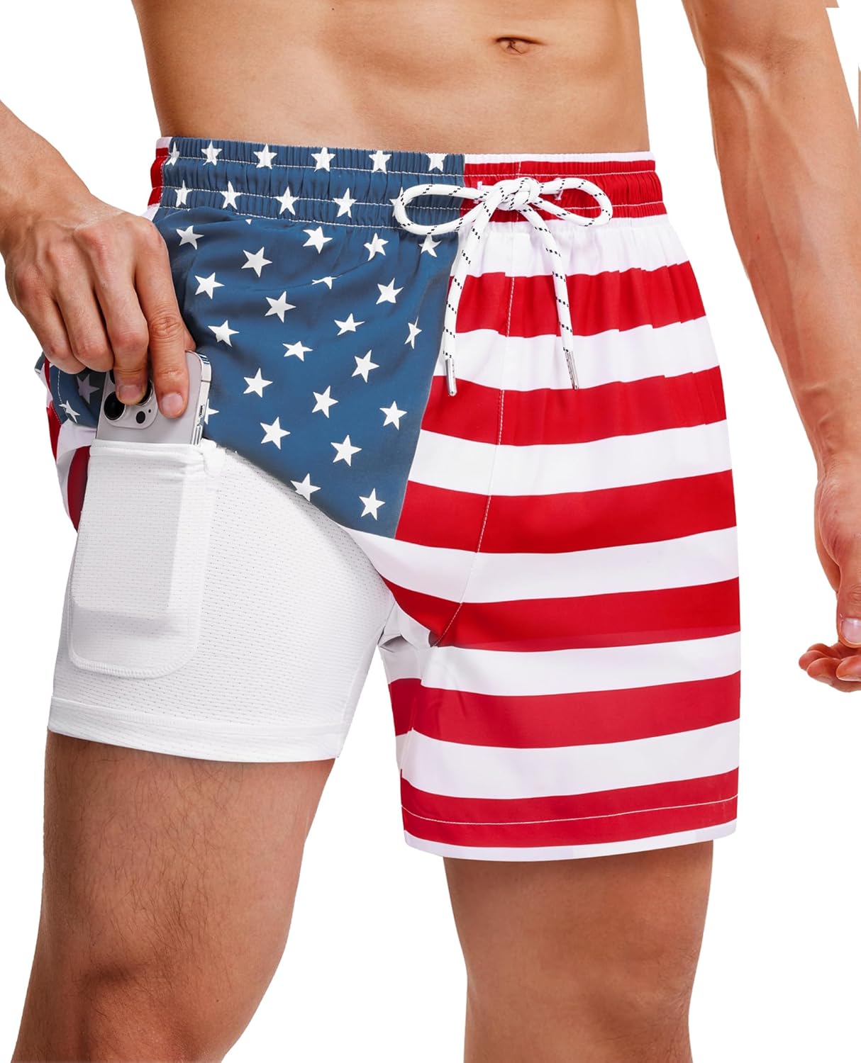 Skiennix Men's Swim Trunks - 2-in-1 Quick Dry Bathing Suit with Compression Liner & Pockets - 5 Inch