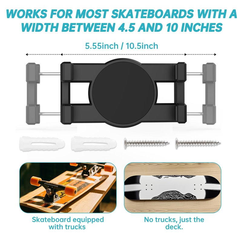 ZIDIHUB Swivel Skateboard Wall Mount, 360° Skateboard Deck Wall Mount, Suspended Display Hanger Grab, Suitable for Any Skateboard Shop and Enthusiast, Collector (1 Set)
