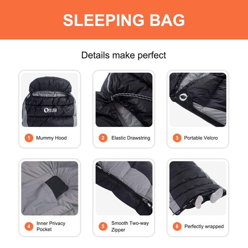 QEZER Down Sleeping Bag for Adults 600 Fill Power Cold Weather Sleeping Bag Ultralight with Compression Sack for Backpacking, Camping, Hiking