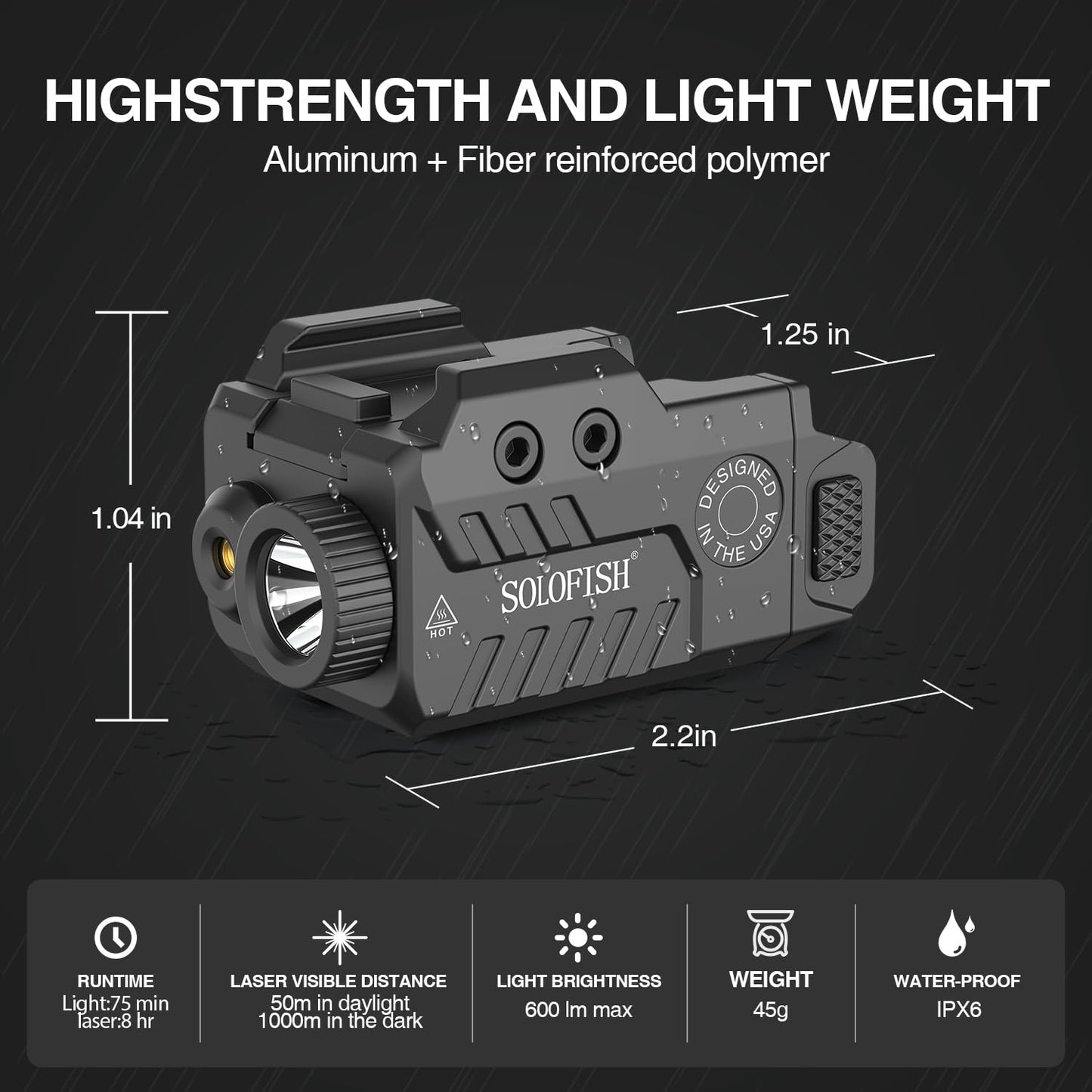SOLOFISH Slidable Pistol Light Laser Combo, Shockproof Gun Light and Red Laser Sight with Strobe