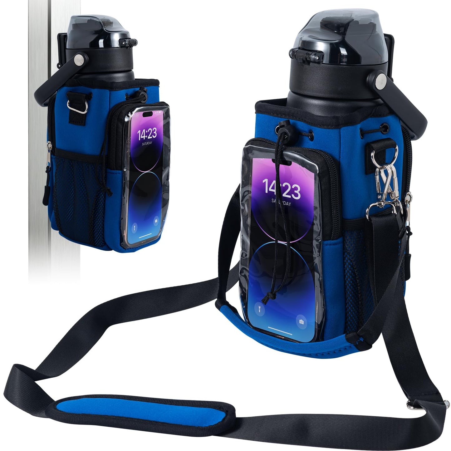 RivuletCore Magnetic Gym Water Bottle Bag Holder Carrier with Phone Pocket and Shoulder Strap Crossbody Sling Cup Pouch Sleeve Workout Essentials for Men and Women