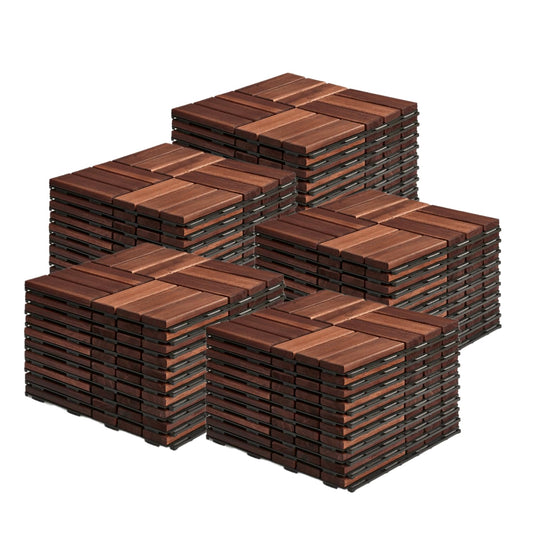 Outdoor Waterproof Acacia Wood Deck Tiles - 10 Pcs Patio Flooring for All Weather Use