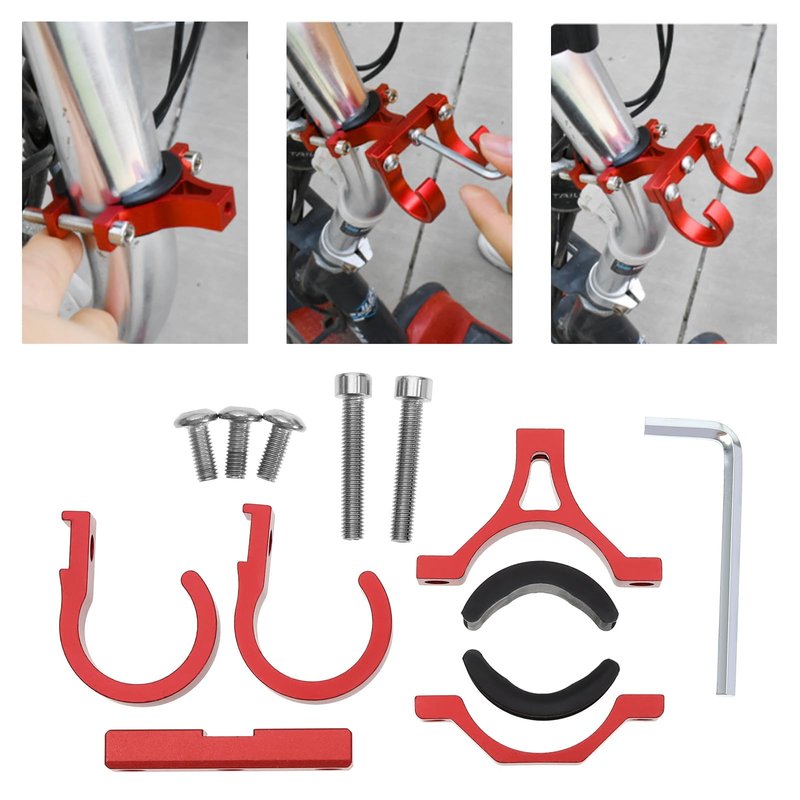 Create idea Aluminum Alloy Double Hook Holder for 18mm-35mm Handlebar Diameter Red