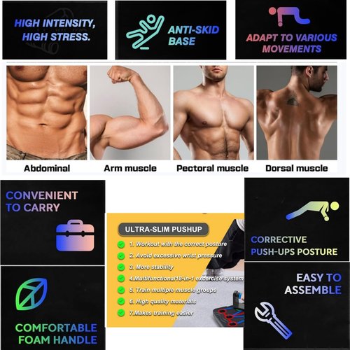 Home Workout Equipment Multi-Functional Pushup Stands System Fitness Floor Chest Muscle Exercise Professional Equipment Burn Fat Strength Training Arm Men & Women Weights (new no Rubber Wrap)
