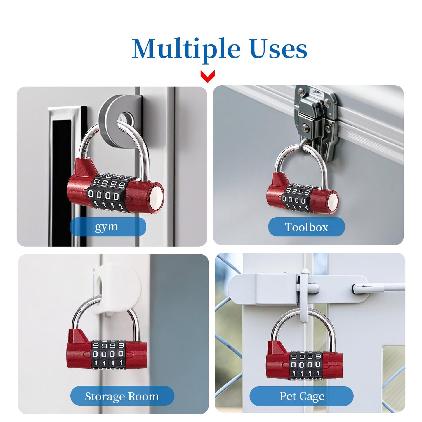 EASTDEER Gym Locker Lock 4 Digit Combination Lock for Locker for School Gym Lock for Sports, Toolbox, Case, Hasp Storage（20） (Shackle Red)