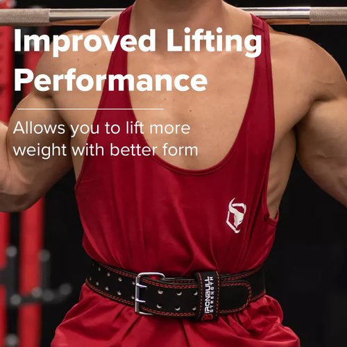 Iron Bull Strength Padded Weightlifting Belt - 6-inch Suede Leather Weight Belt - Heavy Duty and Comfortable Back Support for Heavy Weight Lifting, Crossfit and Fitness (Black/Red, Small)
