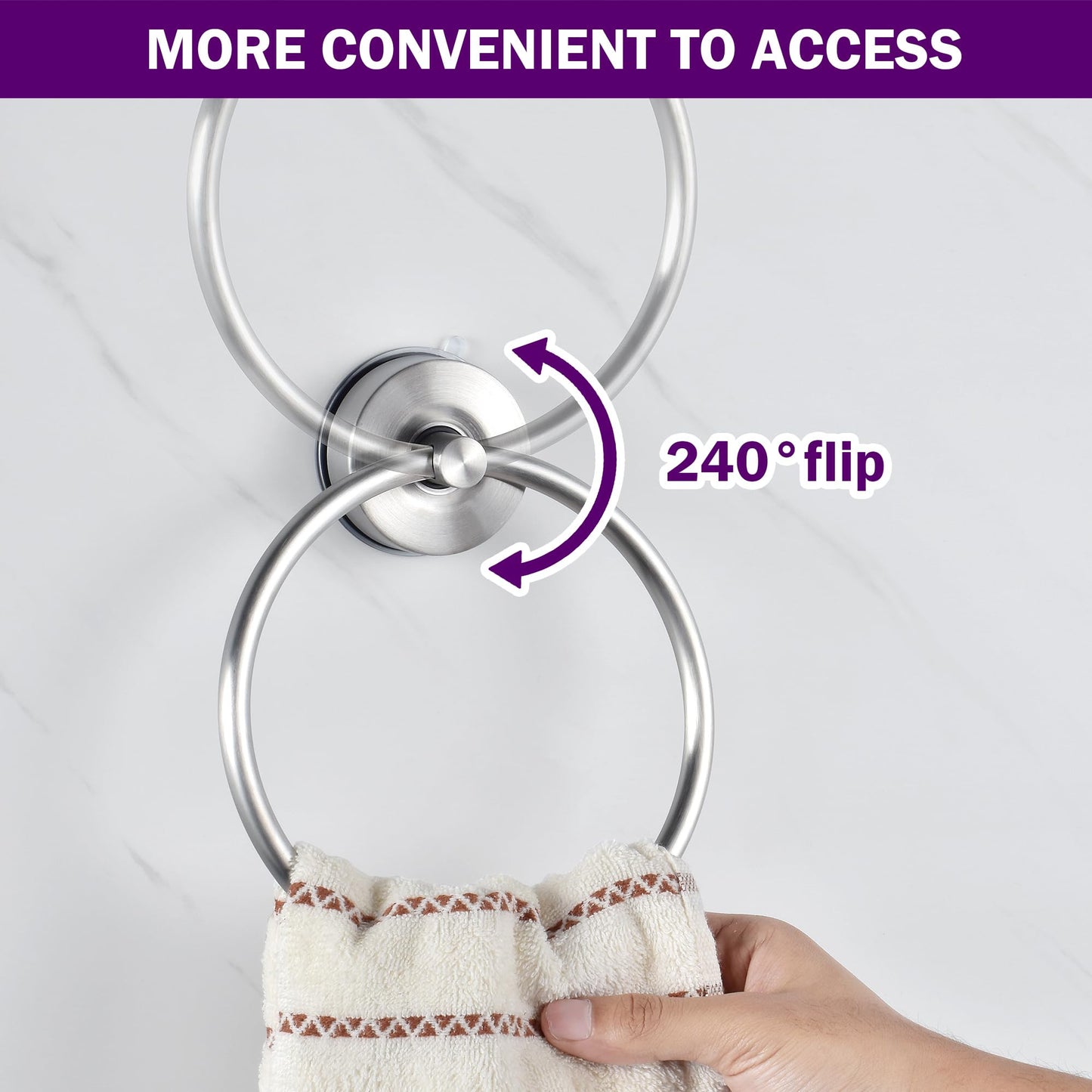 JOMOLA Stainless Steel Suction Cup Towel Ring Holder for Bathroom - Rustproof No Drill Wall Mount Towel Rack, Adjustable & Damage-Free Bathroom Accessories for Shower, Spa, Hotel, Brushed