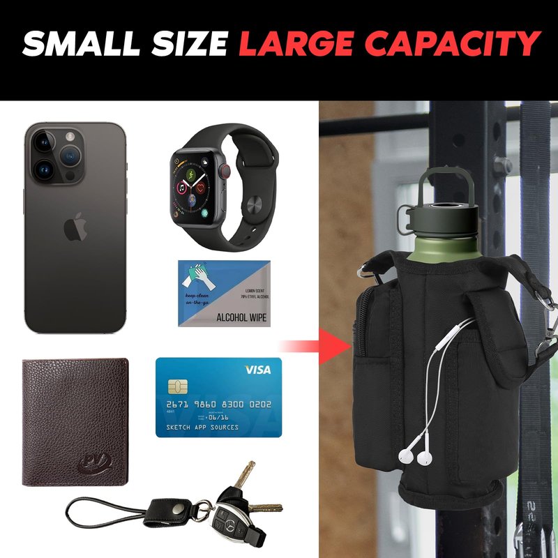 flipfit Magnetic Bag Water Bottle Holder for Gym Bag- 6Pcs High Strength Magnets, Phone Pouch & Adjustable Strap, Fits For Gym, Hiking, Running,Camping,Traveling(Black)
