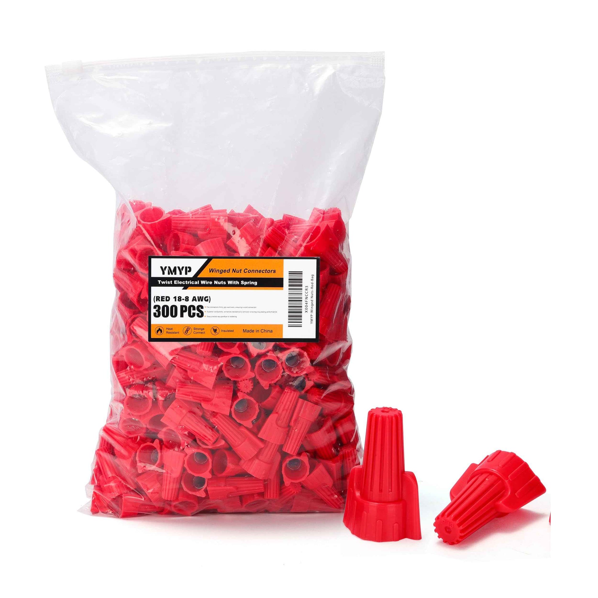 YMYP 300PCS Winged Wire Nut Connector - AWG 18-8 Red - Insulated Insert Twist Electrical Wire Terminal with Spring, Portable Wire Caps for Quick Connection