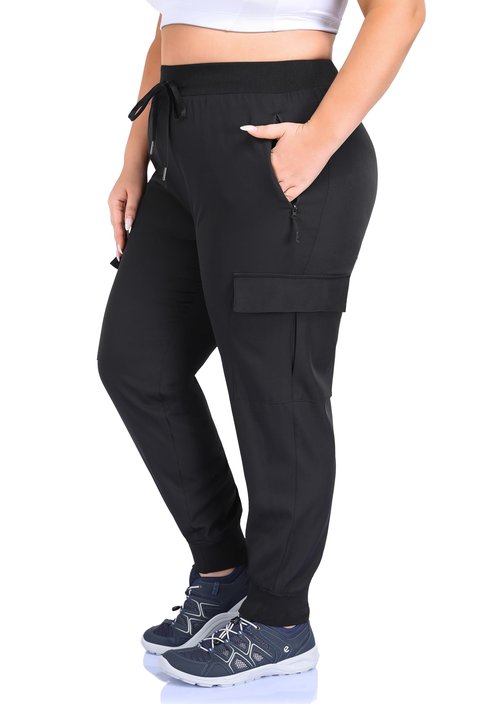 ZERDOCEAN Women's Plus Size Hiking Pants Lightweight Quick Dry Cargo Joggers Athletic Pants Black 2X