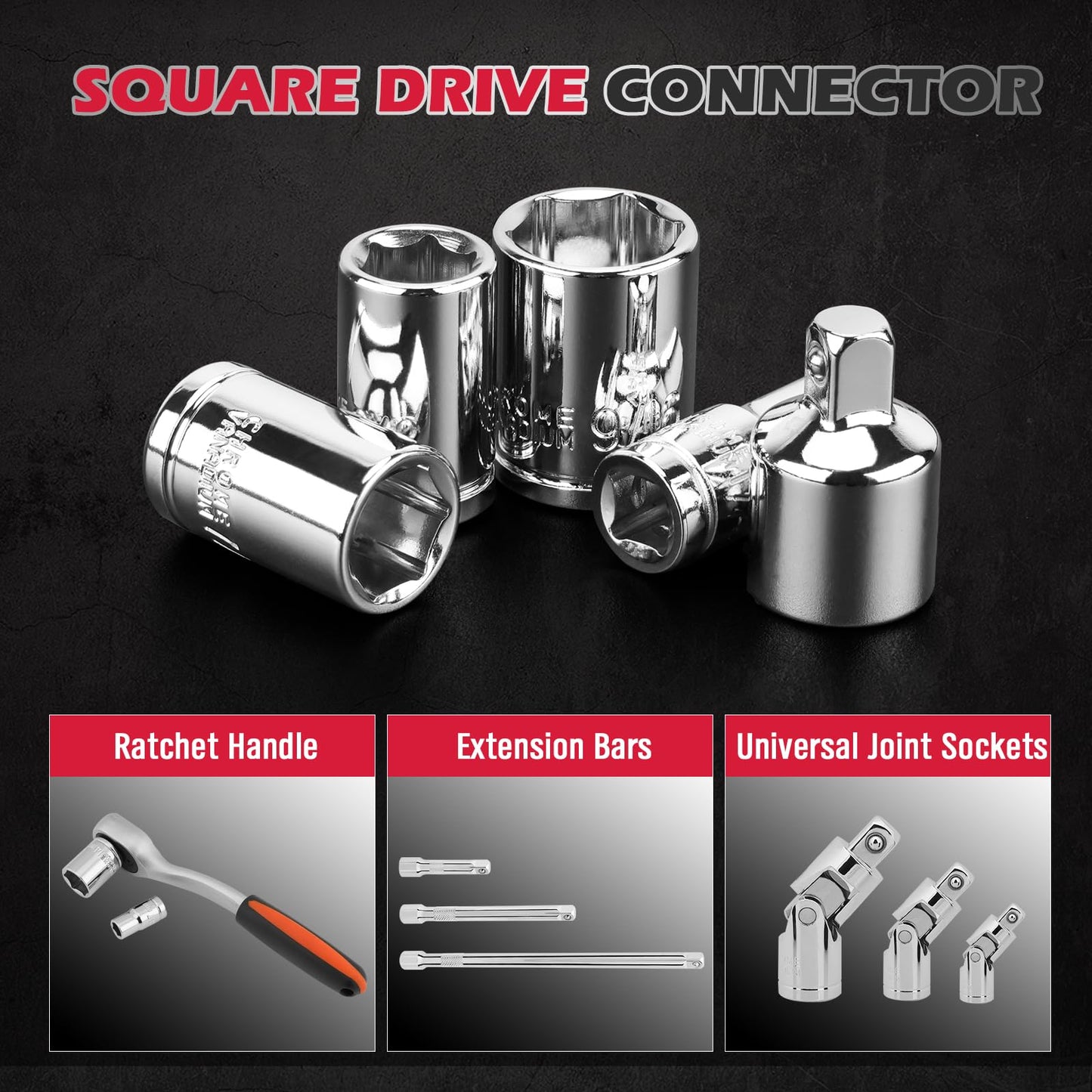 12-Piece 1/4" Drive SAE Standard Socket Set 5/32" to 9/16" with 1-Piece Magnetic Organizer Rail Rack, Premium 6-Point Shallow Socket Assortment Include a 3/8" to 1/4" Adapter