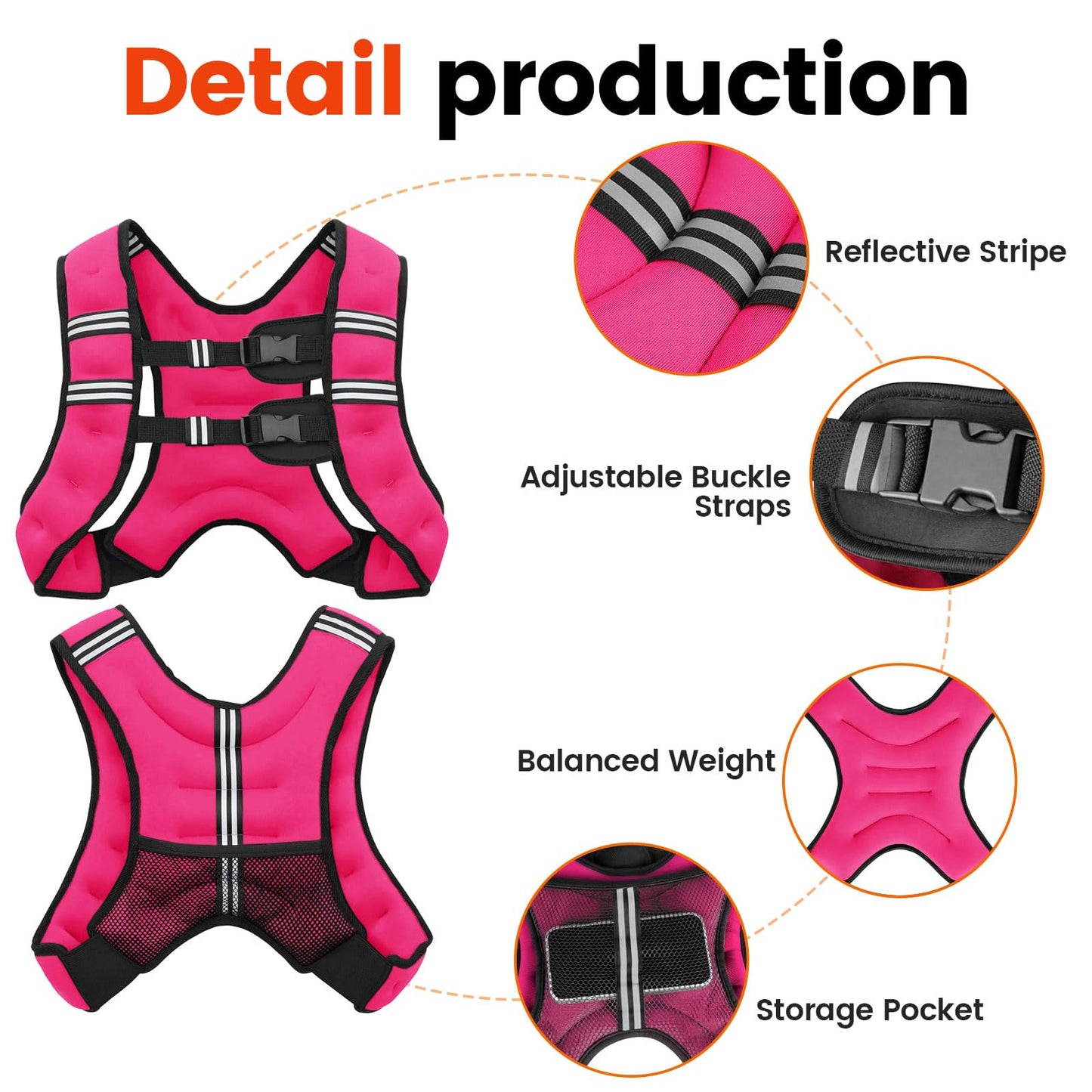 Poudee Weighted Vest, 16LB Weight Vest for Men Women, Body Weight Vests Adjustable with Reflective Stripe for Strength Training, Running, Training Workout, Jogging, Walking - 16LB, PINK