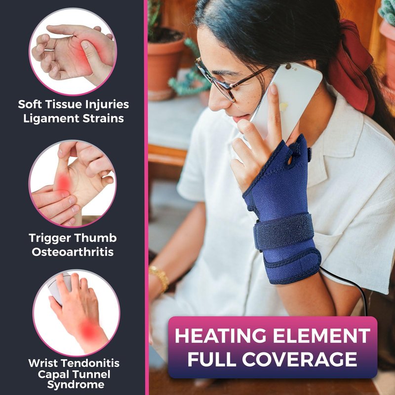 CREATRILL Thumb & Wrist Brace for Carpal Tunnel Relief, Electric Hand Heating Pad for CMC Joint Thumb Arthritis, Tendonitis, Wrist Support