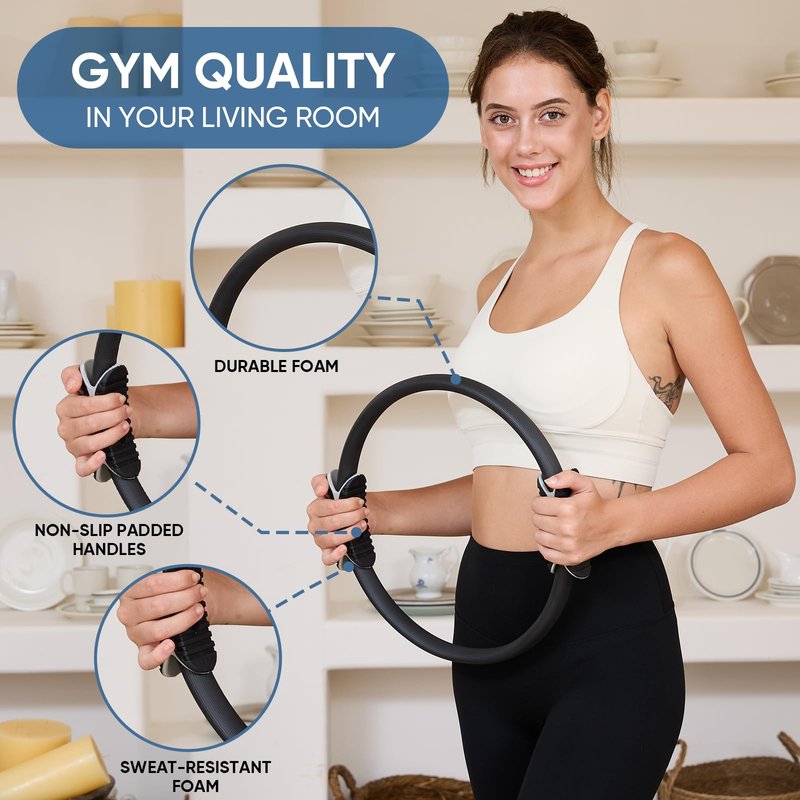 MonDAY To SunDAY Better Me Pilates Kit with Pilates Ring Air Balance Board Resistance Band,Canvas Bag Storage with Guides, Balance Ball Fitness Circle Elastic Bands for Home Gym (Tracie Silvers)