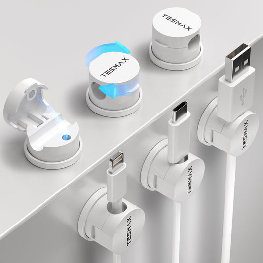 Magnetic Cable Clips 360° Rotation Cord Holder, 6Pack Cord Organizer 1s Lock Cable Smooth Adjustable Desk Organizers and Accessories, Adhesive Cord Clips for Nightstand,Phone,Wall,Car,Home Office