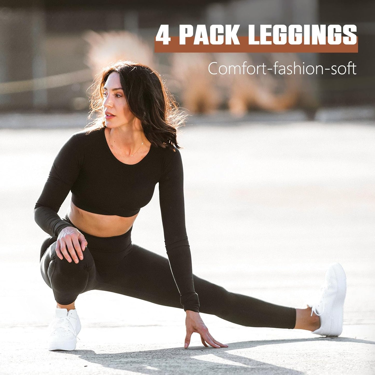SINOPHANT Leggings for Women - Buttery Soft High Waisted Full Length Capri Yoga Pants | 4 Pack